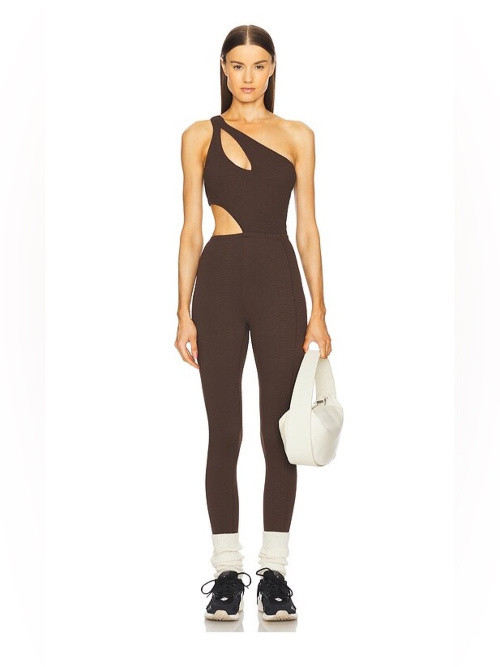 NWT GIGI C Rory One-Shoulder Cutout Jumpsuit in Dark Brown Size Medium